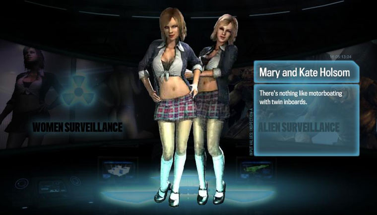 Like GTA5, there actually is satire in Duke Nukem Forever. But this satire has women as its mark and is therefore still misoygnistic. Like this swipe at the Olson twins here. Two sisters presented as incestuous sex objects, which later literally get raped to death by alines, while Duke Nukem cracks a joke about it. This is not how you punch up.